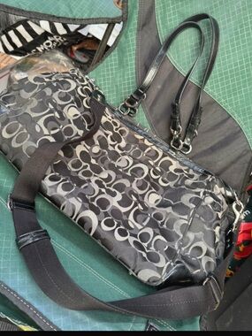 Coach Green & Gray Signature Tote with Leather Tag